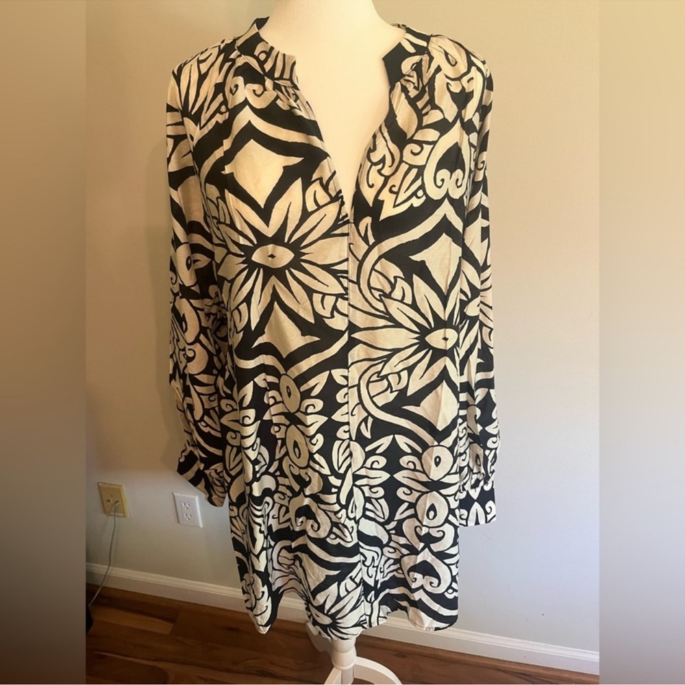 H&M Black/Tan Floral Patterned Dress Size Large - Picture 3 of 8